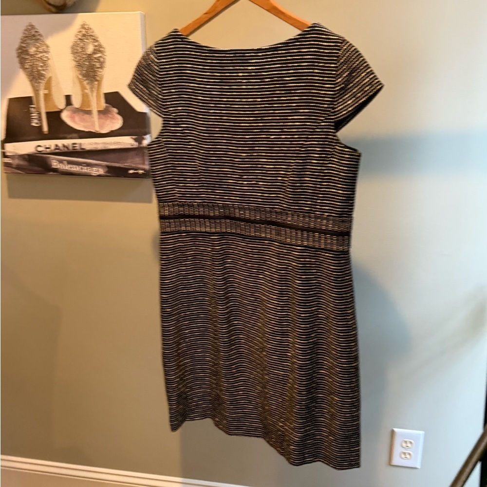 ECCOCI by Carlisle Navy/White Tweed Cap Sleeve Dress Size 12/L - Picture 8 of 9